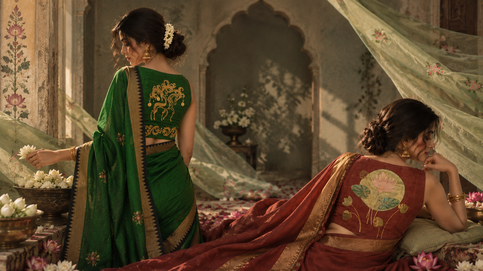 Khaas Handpainted Blouse Piece Collection - Intricate Brushstrokes on Unstitched fabrics